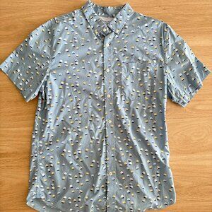 Banana Republic Men's Beach Umbrella Print Short Sleeve Shirt - Light Blue - L